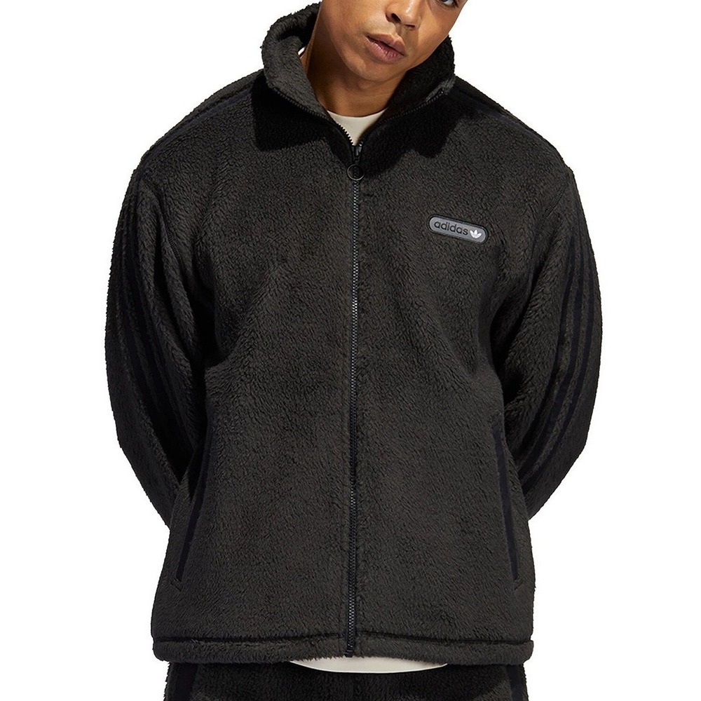 Adidas Firebird Sherpa Track Jacket Mens L Black Full Zip 3 Stripe Fleece Street